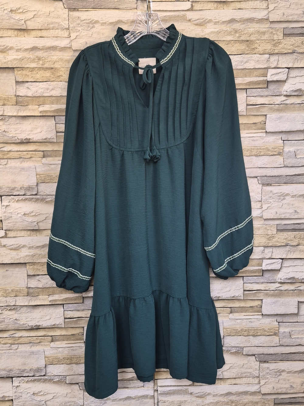 Umgee Dress Women's Large Green Tiered Puff Sleeve Boho Cottagecore Summer Mini